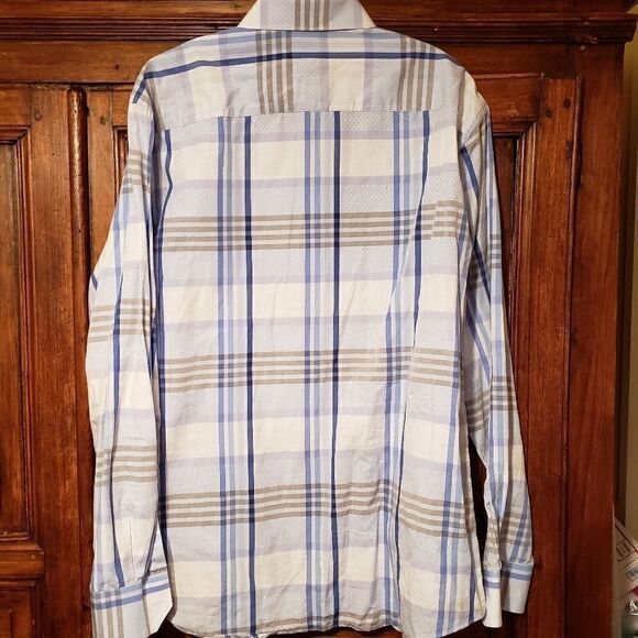 Bugatchi Plaid Button Down Shirt Flip Cuff Shirt - Picture 6 of 8